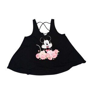 Disney Womens Minnie Mouse Floral Black Tank Top